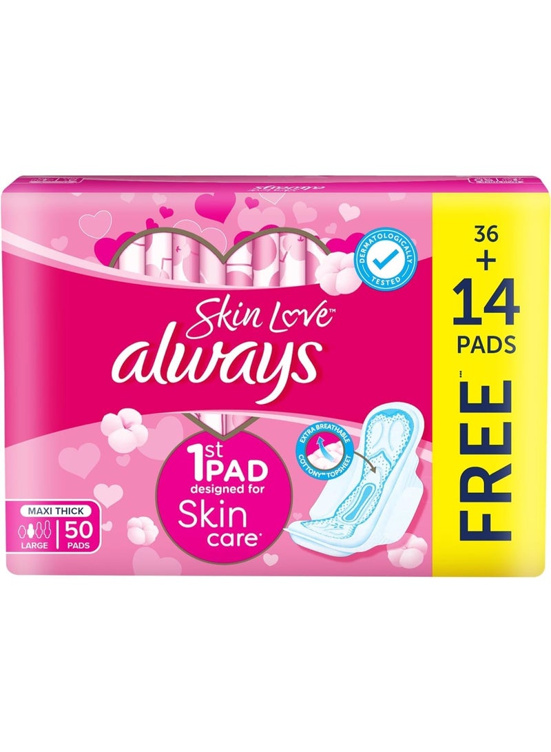 Always Pads Maxi Thick Skin Love Cottony Soft Large 50 Sanitary Pads - Image 1